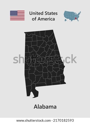 High detailed map state Alabama. United states of America illustration divided on states. Vector template state Alabama USA for your background, website, pattern, infographic