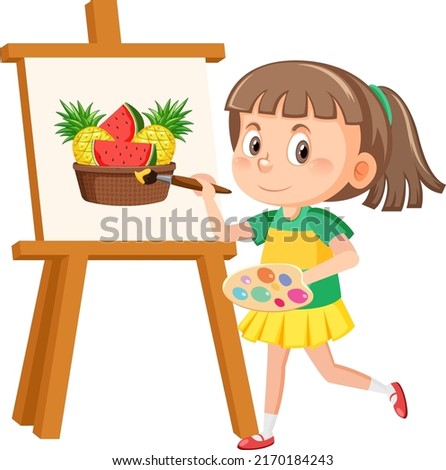 Cute girl painting on canvas illustration