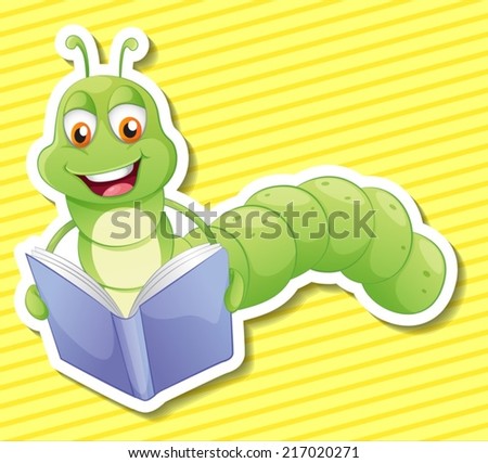Illustration of a bookworm with background