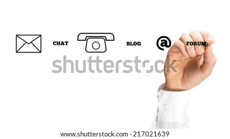 One Hand Making Web Text and Graphic Elements Isolated on White Background.