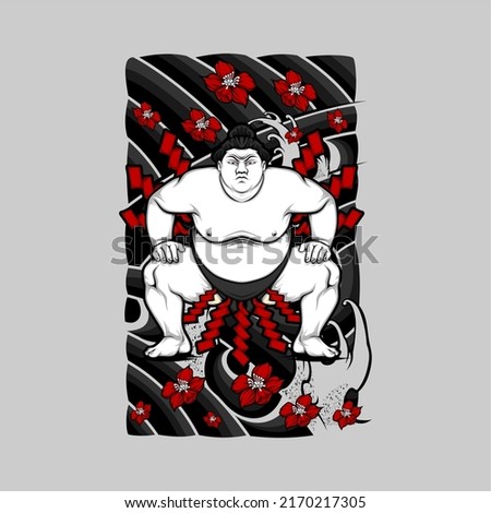 Illustration with awesome background of japanese sumo