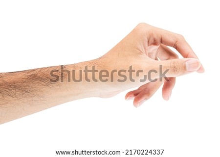 Close up male hand hold virtual business card, credit card or blank paper isolated on white background with clipping path.