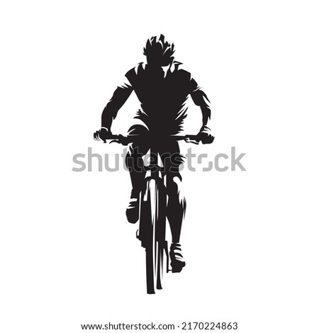 Mountain biking, cycling logo. Abstract isolated vector silhouette, ink drawing. Biker, front view Royalty-Free Stock Photo #2170224863