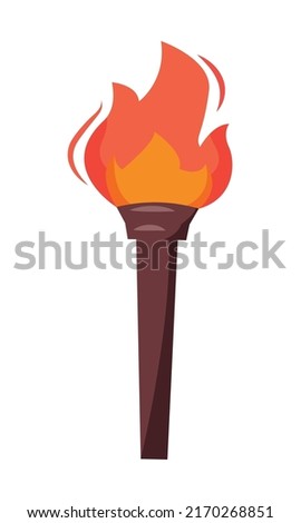 Torch with fire semi flat color vector object. Full sized item on white. Symbol of acneint greek games. Eternal flame. Simple cartoon style illustration for web graphic design and animation