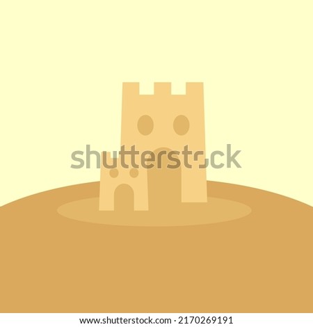 Cartoon sand castle icon illustration. Flat style icon.