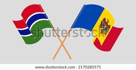 Crossed and waving flags of the Gambia and Moldova. Vector illustration
