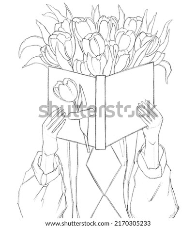 Sketches of illustrations with tulips for postcards. Realistic hand-drawn illustrations. Idea for postcards, posters, logos, avatars, icons.