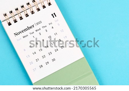 The November calendar 2022 on blue background. Royalty-Free Stock Photo #2170305565