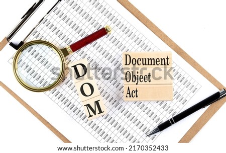 DOM - Document Object Model text on a wooden block on chart background