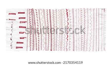 samples of stitches of electronic sewing machine cut out on white background Royalty-Free Stock Photo #2170354119