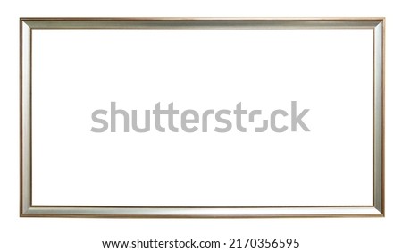 blank panoramic narrow silver wooden picture frame cutout on white background