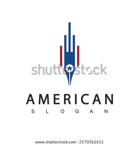 Pen Logo For Designer , Writer And Law Firm Company Symbol With American Flag Color