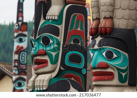 Totem pole by North American Native indians Royalty-Free Stock Photo #217036477