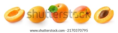 Set of apricot with half of apricot and apricot kernel isolated on white background. Royalty-Free Stock Photo #2170370795