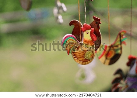 close up of a rooster, vintage toy for children