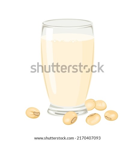  Soy milk in a glass and soy beans isolated on white background. Vector cartoon flat illustration. Healthy vegan drink. Royalty-Free Stock Photo #2170407093