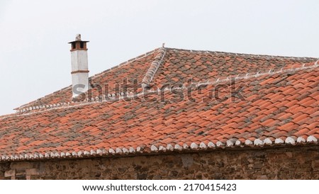 Rustic chimney in rural house rooftop