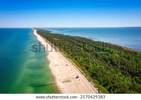 Aerial landscape of the beach in Wladyslawowo by the Baltic Sea at summer. Poland. Royalty-Free Stock Photo #2170429383