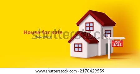 3d illustration of house with for sale sign. Vector illustration