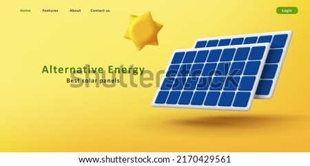 web banner with 3d solar power station panels. Vector illustration Royalty-Free Stock Photo #2170429561
