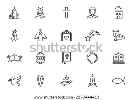 Christian church bible faith line icon. Religion pray christian church catholic jesus design illustration. Royalty-Free Stock Photo #2170444413