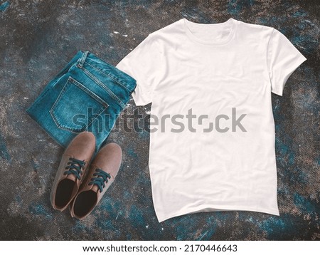 T-shirt Flat lay mockup With jeans and brown shoes