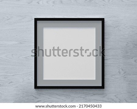 Wooden frame hanging on a  textured wall mockup, Flat lay, top view, 3D illustration