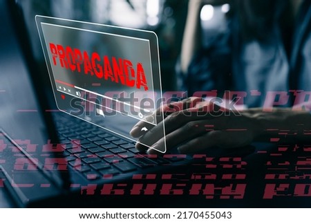 Propaganda live video stream political internet social network concept. Fabricated false disinformation technology on TV and internet Royalty-Free Stock Photo #2170455043