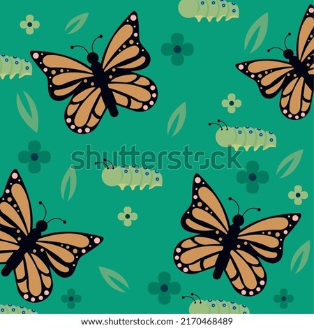 spring butterflies and caterpillars pattern