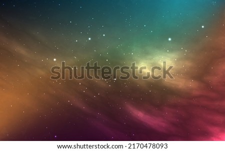 Space backdrop. Colorful galaxy with constellations. Realistic cosmic wallpaper. Universe with shining stars. Glowing nebula with magic clouds. Vector illustration.