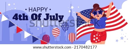 4th july independence day horizontal banner vector flat design
