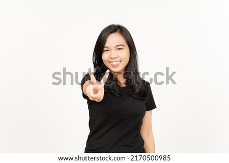 Showing peace sign of Beautiful Asian Woman Isolated On White Background