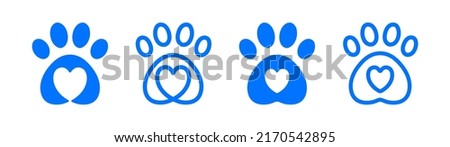 Dog Paw Love with a heart-shaped frame of dog tracks and trails. Dog or cat Love Heart with cute paw print vector illustration. Best used for pet care, pet-friendly logo. Royalty-Free Stock Photo #2170542895