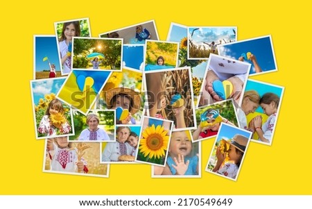 Collage of photos on the theme of Ukraine. Selective focus. child.