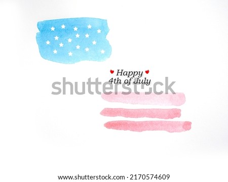 Happy 4th of July, abstract background with watercolor bursh stroke blue and red with star, Independence day. Watercolor design concept for greeting card, banner, poster
