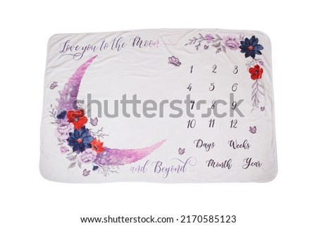 Moon ,flower ,band and frame baby milestone blanket with white background 
