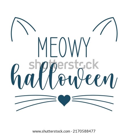 Meowy halloween with cat ears, heart nose and whiskers on white background. Isolated illustration.