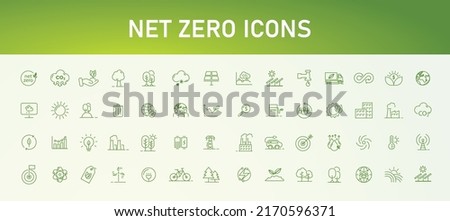 NET ZERO banner icons, carbon neutral and net zero concept. natural environment A climate-neutral long-term strategy greenhouse gas emissions targets wooden block with green net center icon Royalty-Free Stock Photo #2170596371