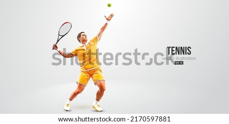 Realistic silhouette of a tennis player on white background. Tennis player man with racket hits the ball. Vector illustration Royalty-Free Stock Photo #2170597881