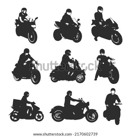 Motor collection Silhouettes of moto bike with people