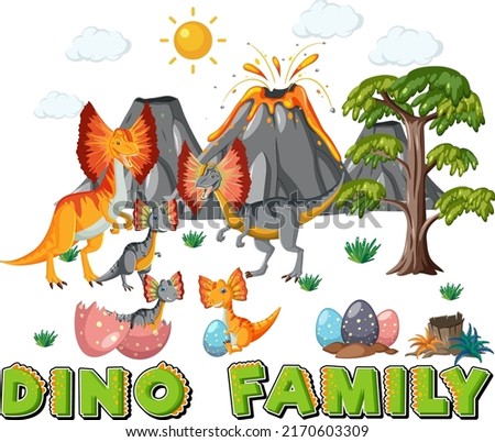 Dinosaur family with forest objects illustration