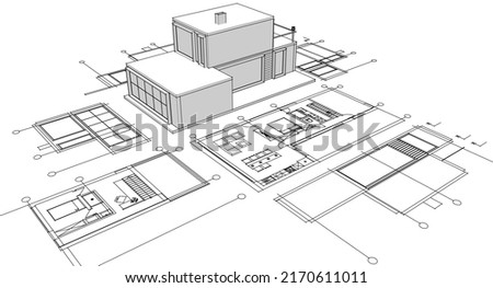 house architectural sketch 3d illustration Royalty-Free Stock Photo #2170611011