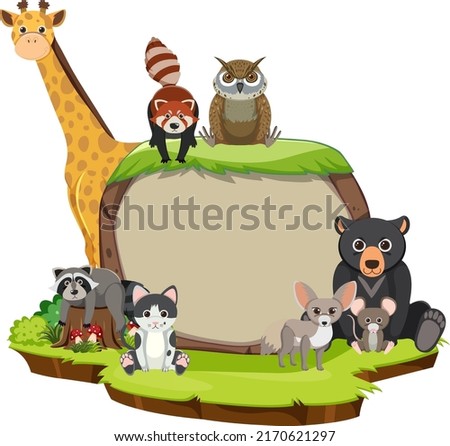 Wild animals with blank board template illustration