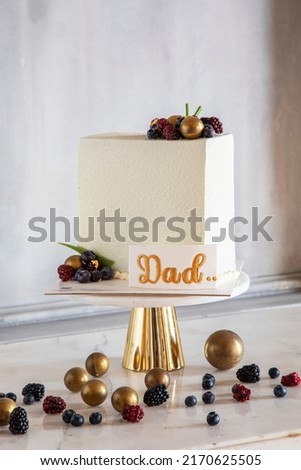 Happy Father's Day Cake. White Cream cake. Marble background
