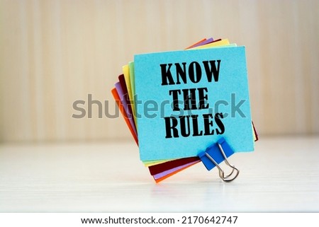 KNOW THE RULES written reminders blue card