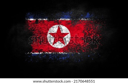 brush painted flag of North Korea isolated on black background