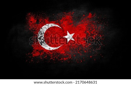 brush painted flag of Turkey isolated on black background