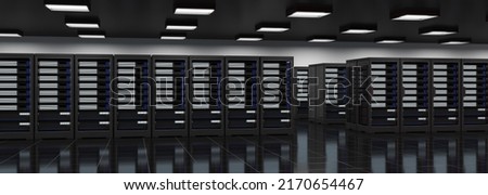 Server rack room with servers, computer security, cloud service, 3d illustration Royalty-Free Stock Photo #2170654467