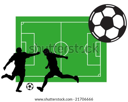 football players in action with ball and ground vector illustration