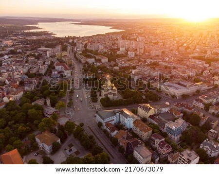 aerial view of the beautiful city of Varna at sunset, Bulgaria
